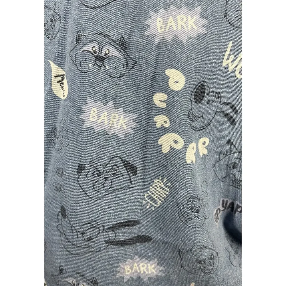 Disney Parks Jean‎ Jacket Adult XL Oversized Blue Denim Critters Pluto Shacket